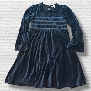 Matilda Jane Girls Velvet Dress Size 10 Navy Blue/ Black Ruffle Holiday Party